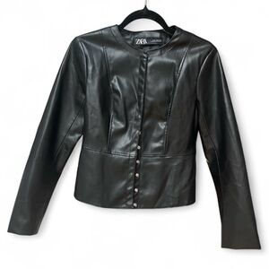 Elegant Zara Sleek Black Faux Leather Jacket